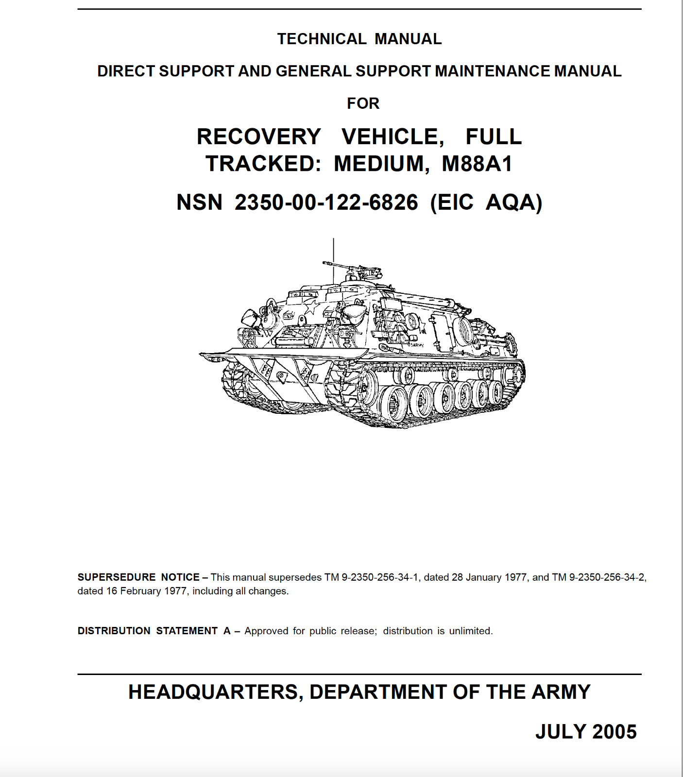 5,842 Page M88A1 RECOVERY TANK MAINTENANCE, REPAIR PARTS AND TOOLS Manuals on CD