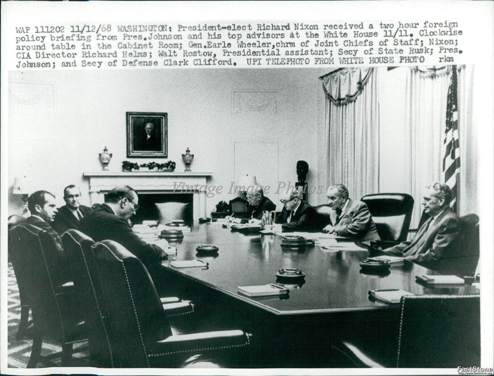 1968 Pres-Elect Richard Nixon Briefed By Pres Johnson Politics Wirephoto 7X9