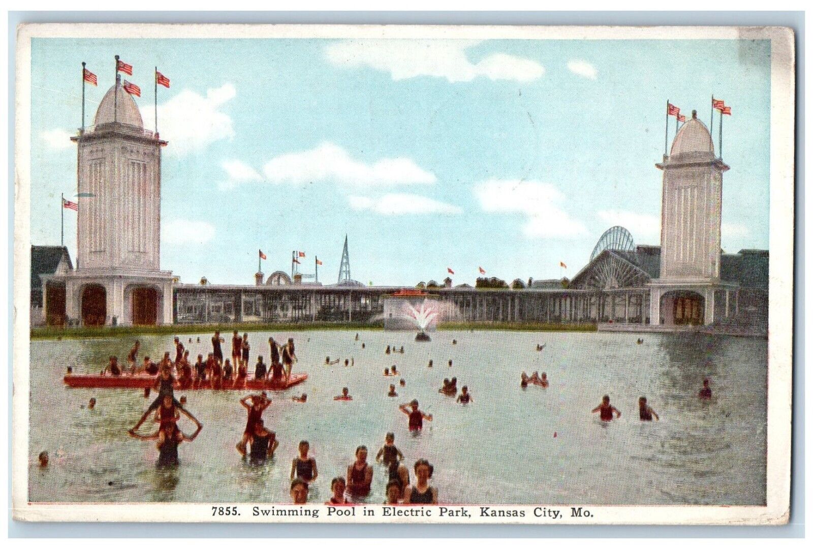 Kansas City Missouri MO Postcard Swimming Pool In Electric Park Fred Harvey 1922