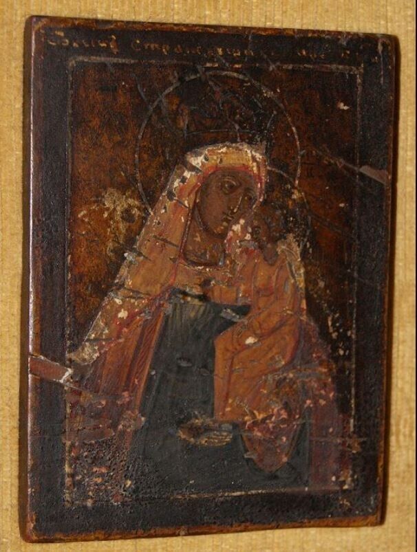 Antique Icon Madonna Christian Mary Jesus Wood Paint Frame Russian Rare Old 17th
