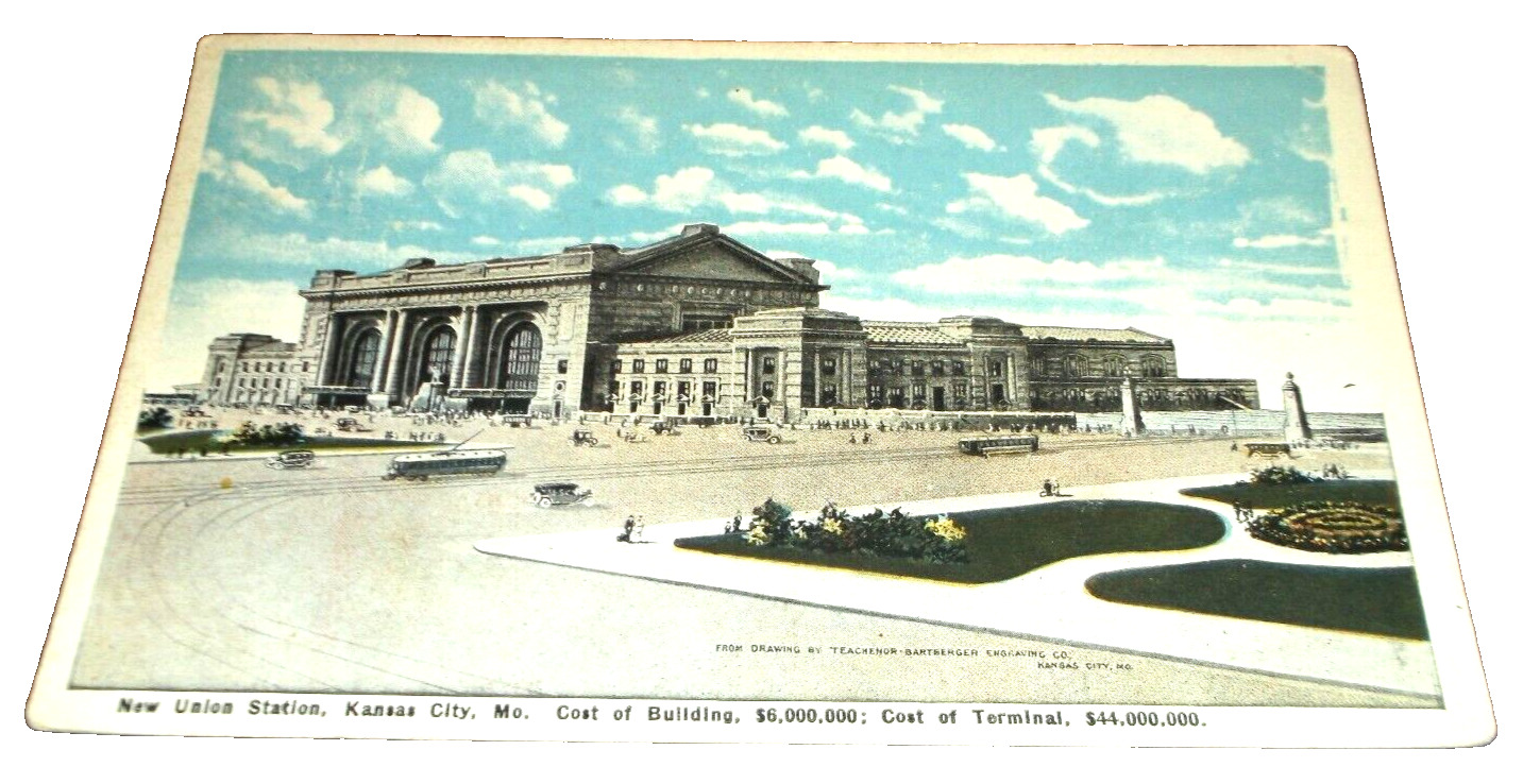 JULY 1922 FRED HARVEY SANTA FE KANSAS CITY UNION STATION USED POST CARD 