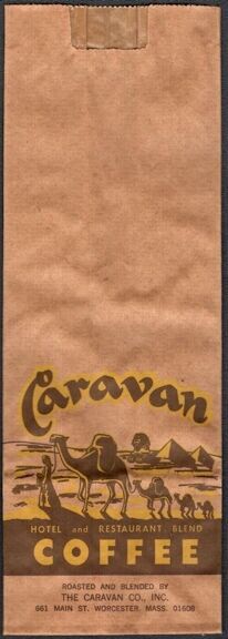 Vintage Coffee Bags 1960s Original Caravan Paper Bag Set of 6 Cafe Hotel Pyramid