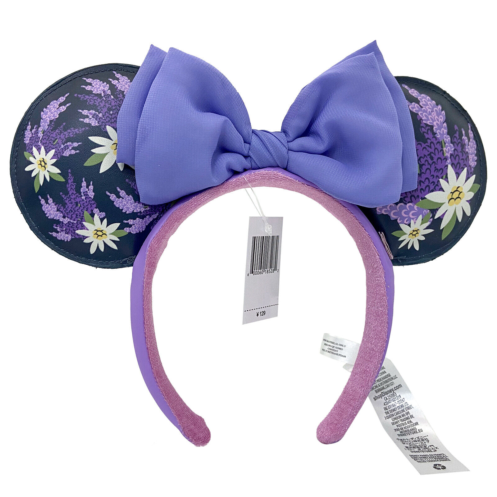 Flowers Purple Bow Minnie Ears Mickey Mouse Disney- Parks Ears Headband Ears