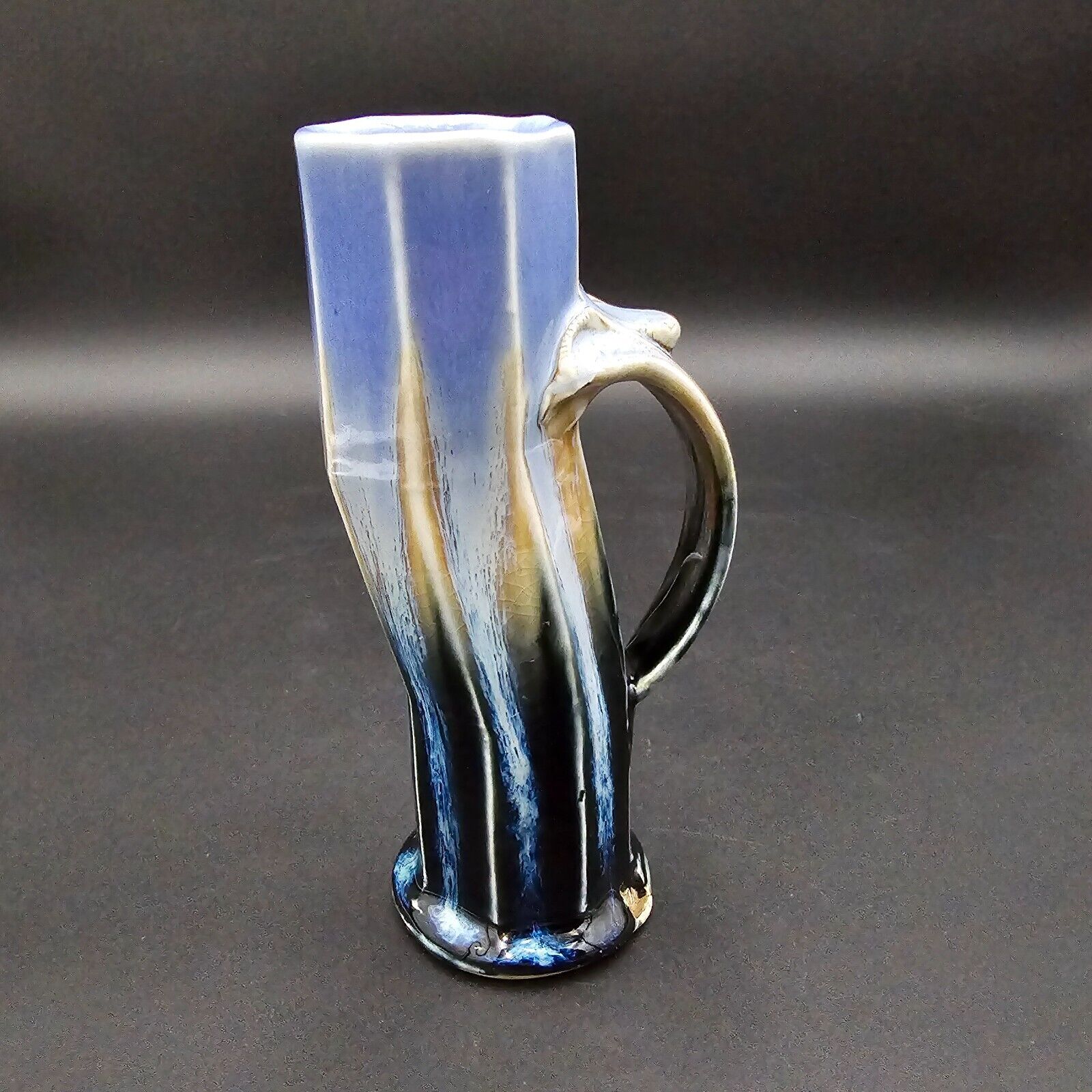 Geometrical Crystalline Mug Art Pottery Drip Glaze Mid Century Studio Pottery