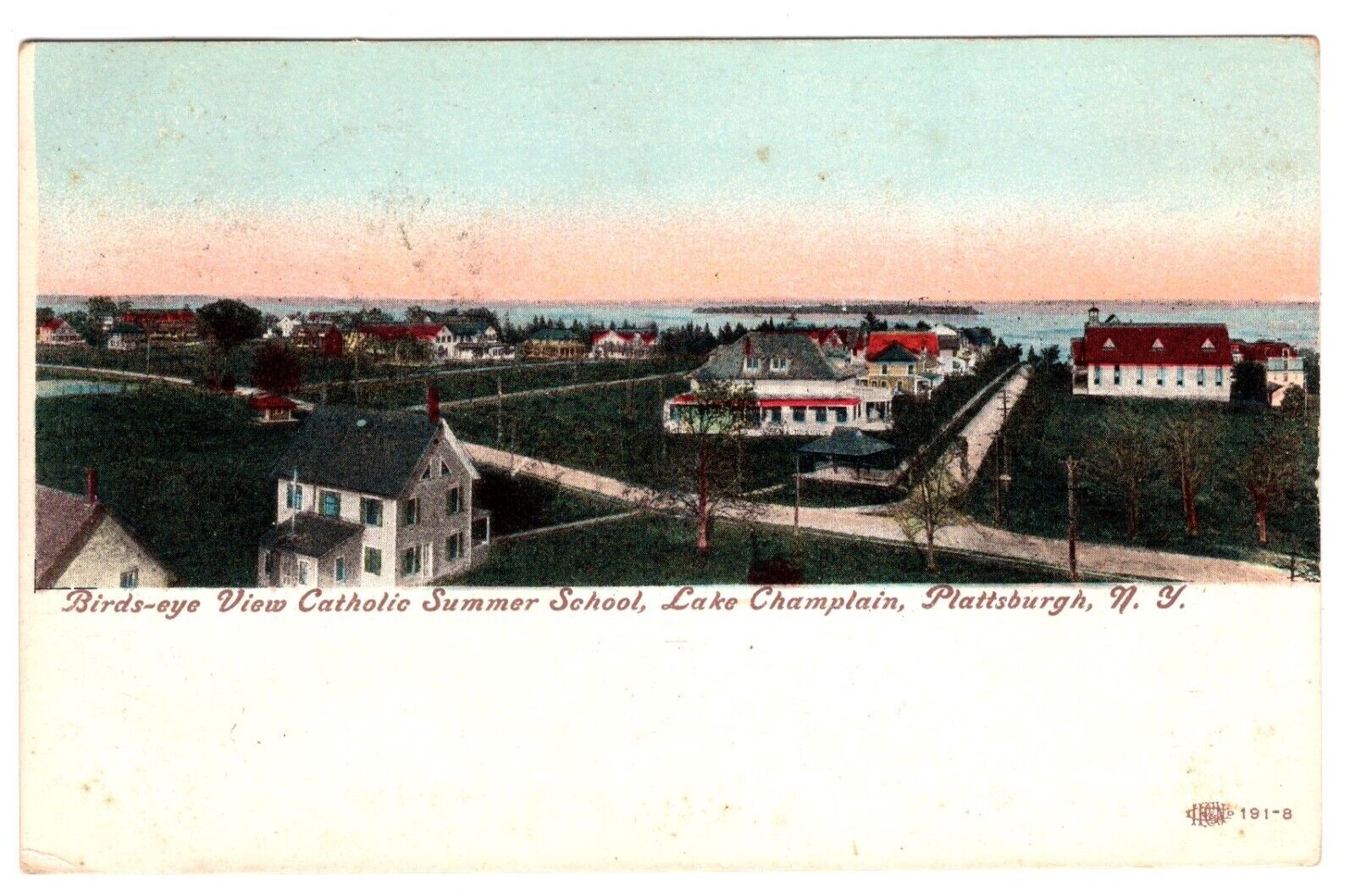 Birds-eye View Catholic Summer School, Lake Champlain   PC    C. early 1900\'s