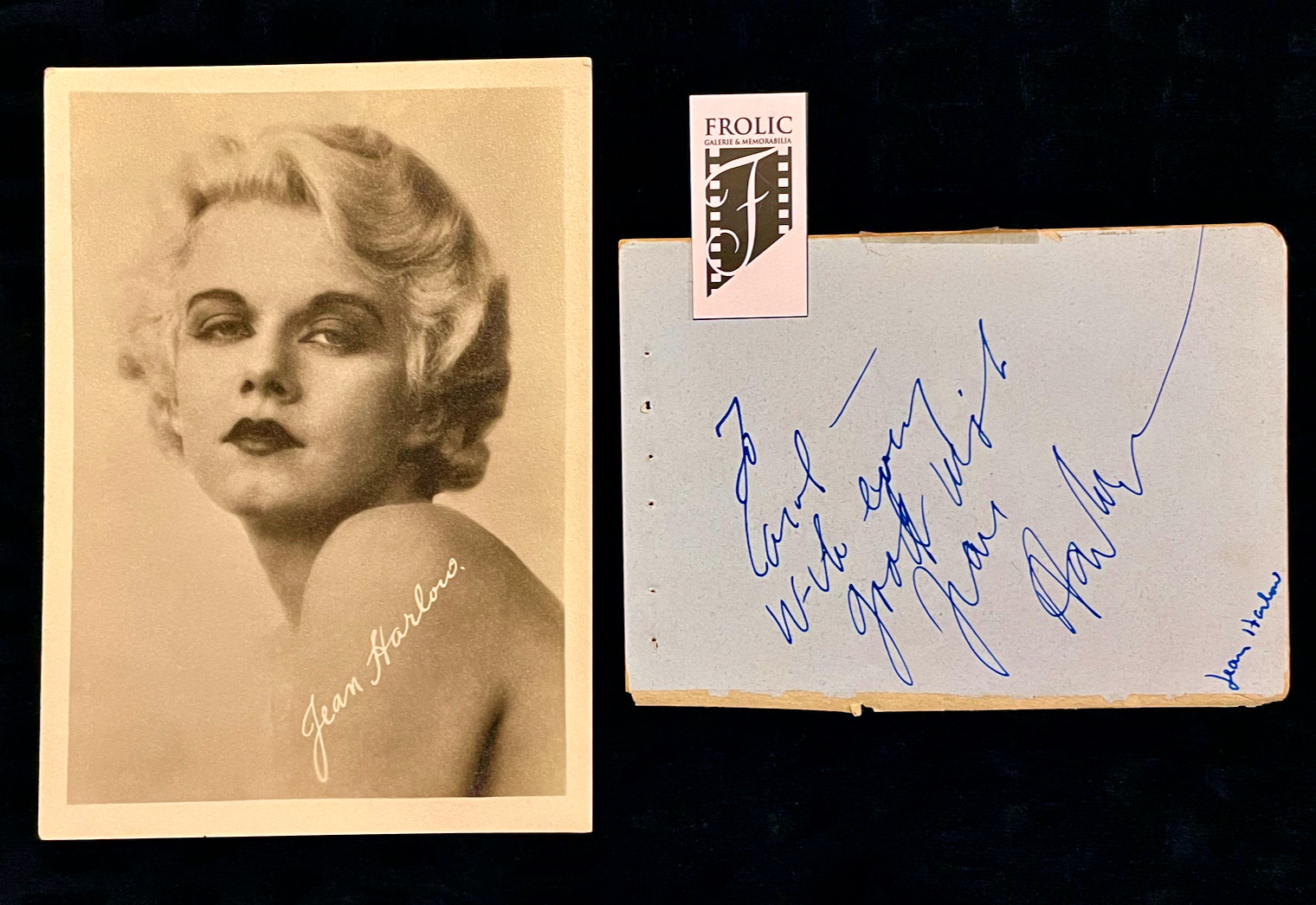 JEAN HARLOW Signed 1930's Original album page ACA (LOA) Impossible to find GRAIL