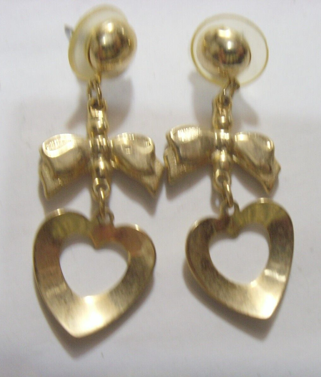 1950s vintage gold tone metal heart love motif earrings jewelry 52477
