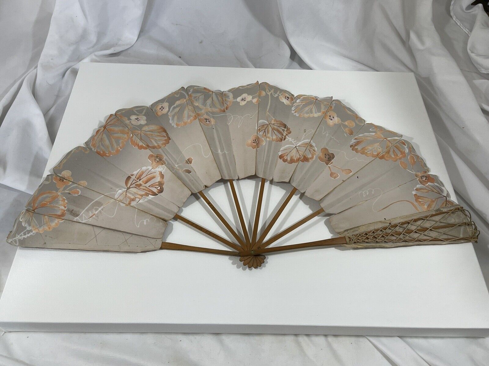 Antique (1881) Victorian Hand Painted Signed Palmette Jenny Lind Wedding Fan