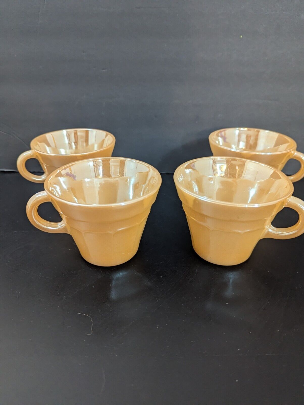 Vintage Termocrisa Peach Lusterware Coffee Cup Set Of 4 RARE