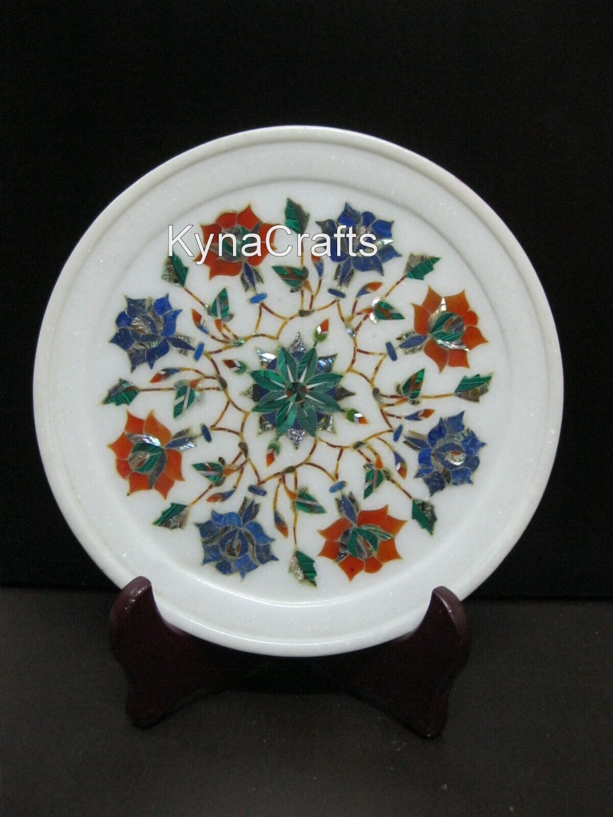 10 Inches Stone Decorative Plate Gemstone Inlay Work Office Plate and Royal Look