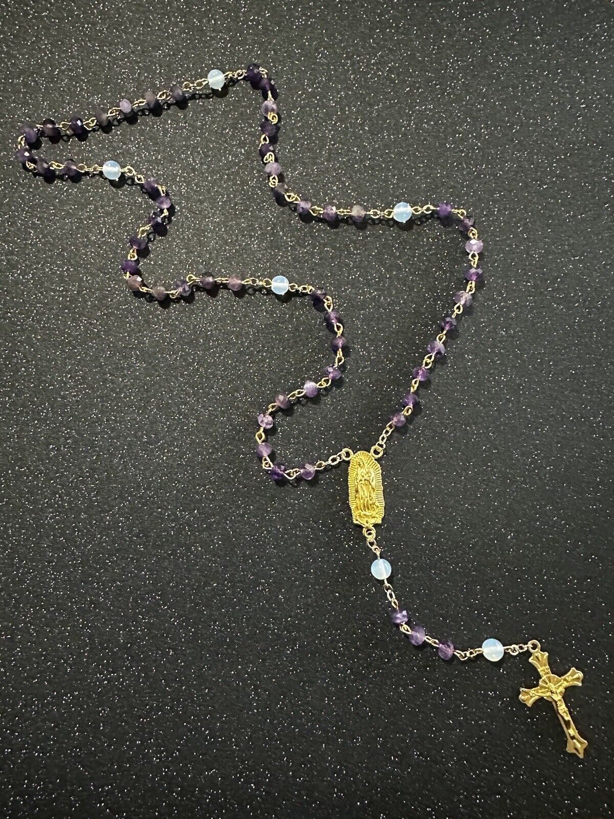 Authentic Handmade Catholic Rosary - Amethyst & Opal Gemstones