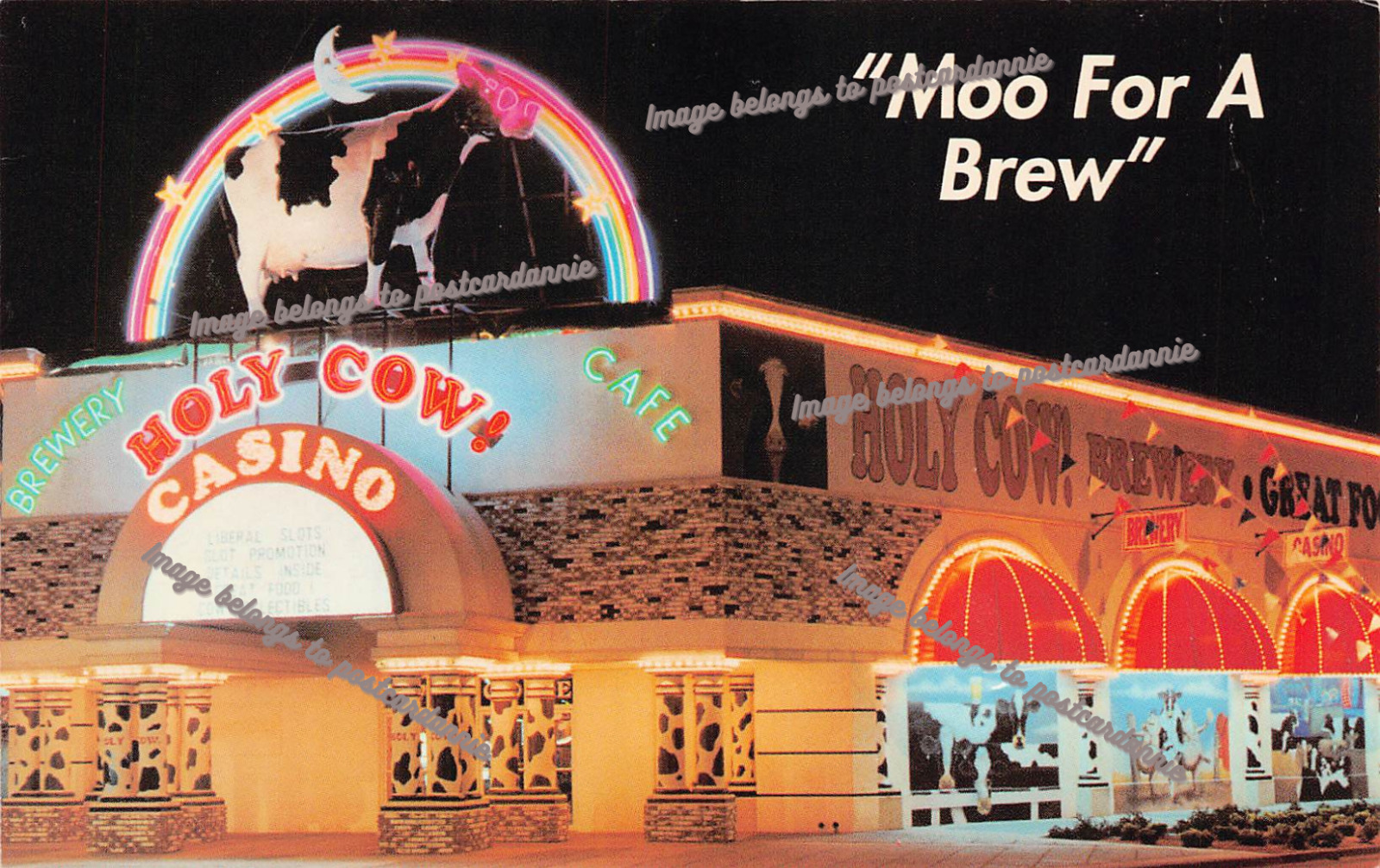 Las Vegas NV Nevada Holy Cow Casino Brewery Foxy's Firehouse Vtg Postcard B66