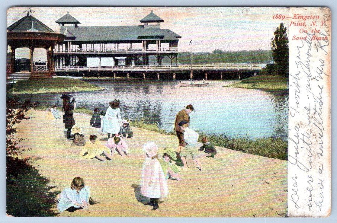 1906 KINGSTON POINT NEW YORK*NY*ON THE SAND BEACH*ANTIQUE POSTCARD*PAVILION