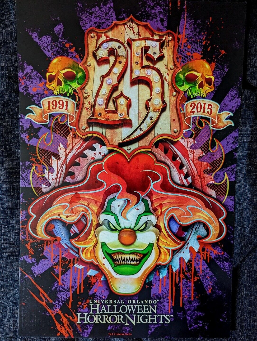 Halloween Horror Nights 25TH Anniversary HHN Jack the Clown Poster Universal