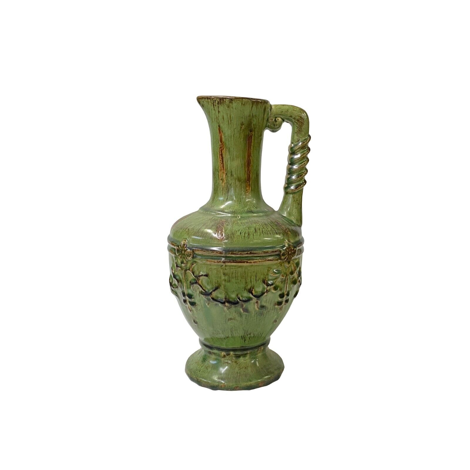 Brown Olive Green Ceramic Leaf Wreath Pattern Jar Shape Vase ws3271