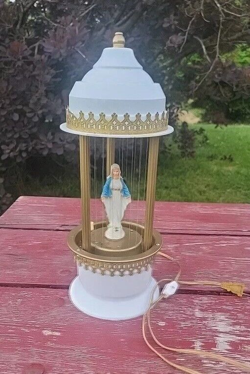 Vintage Rain Oil Lamp VIRGIN MARY MADONNA Grecian Table Top Light Electric Lamp 