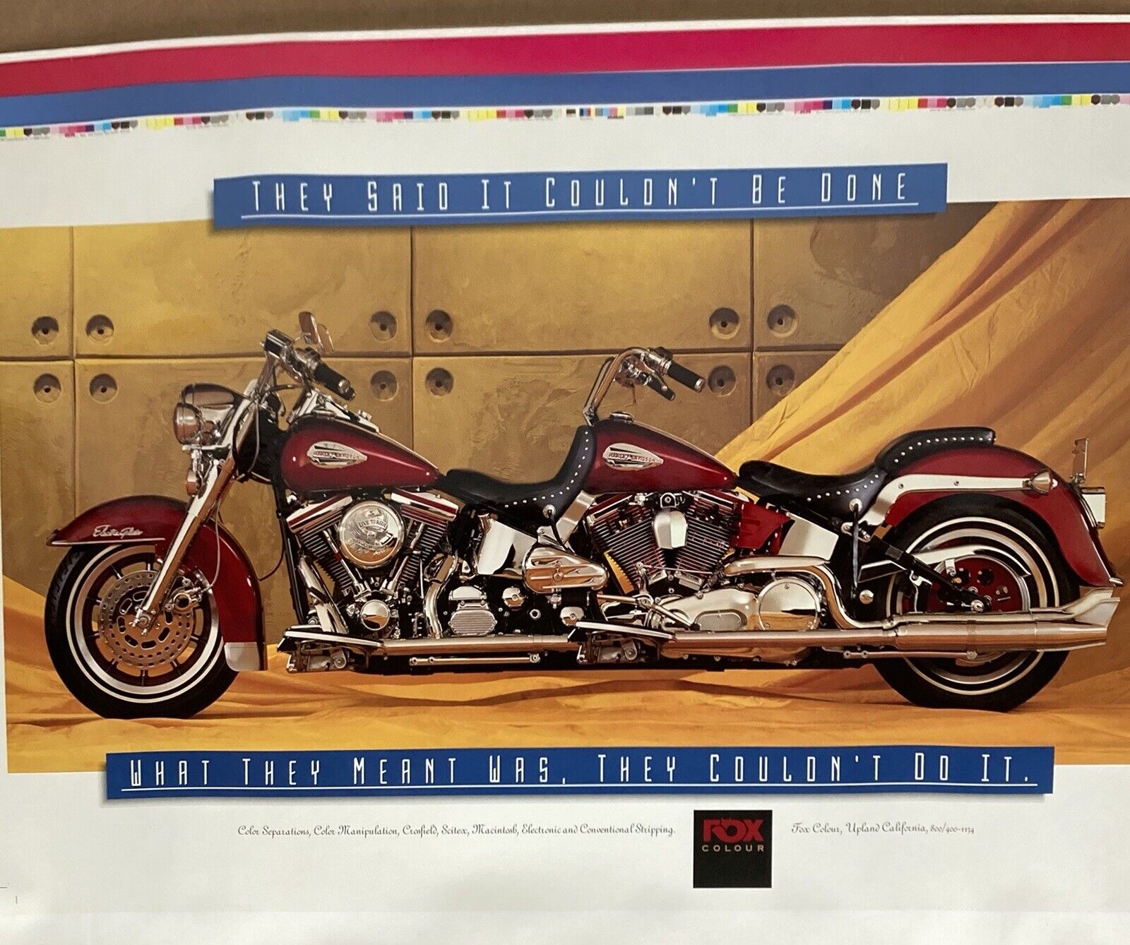 Vintage 1987 Original Run Harley Davidson Pre Production Poster Fox Colour Cali
