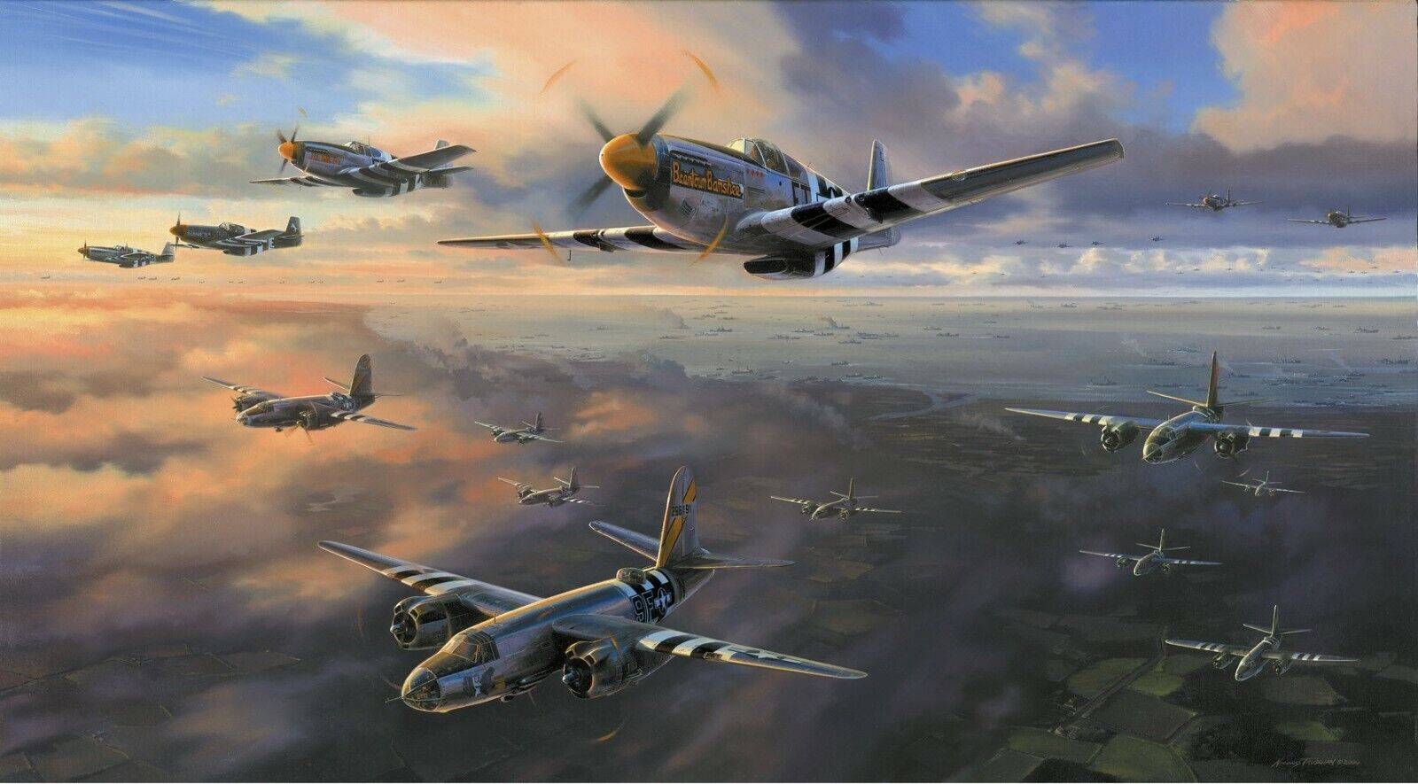 D-DAY ARMADA by Nicolas Trudgian aviation art Signed by D-Day Fighter Aces
