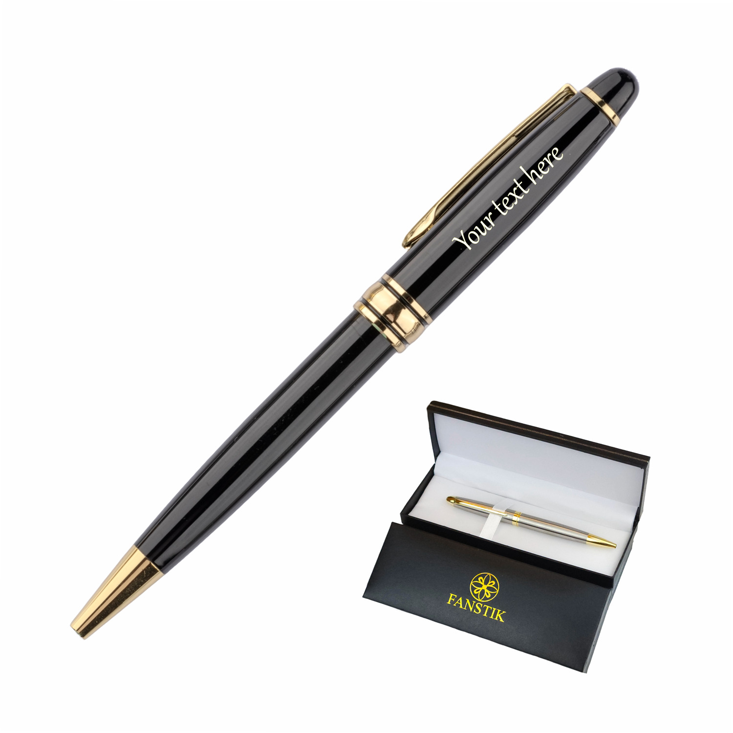 Personalized Pen, Elegant Engraved Pen. Luxury Customized Black and Gold Pen