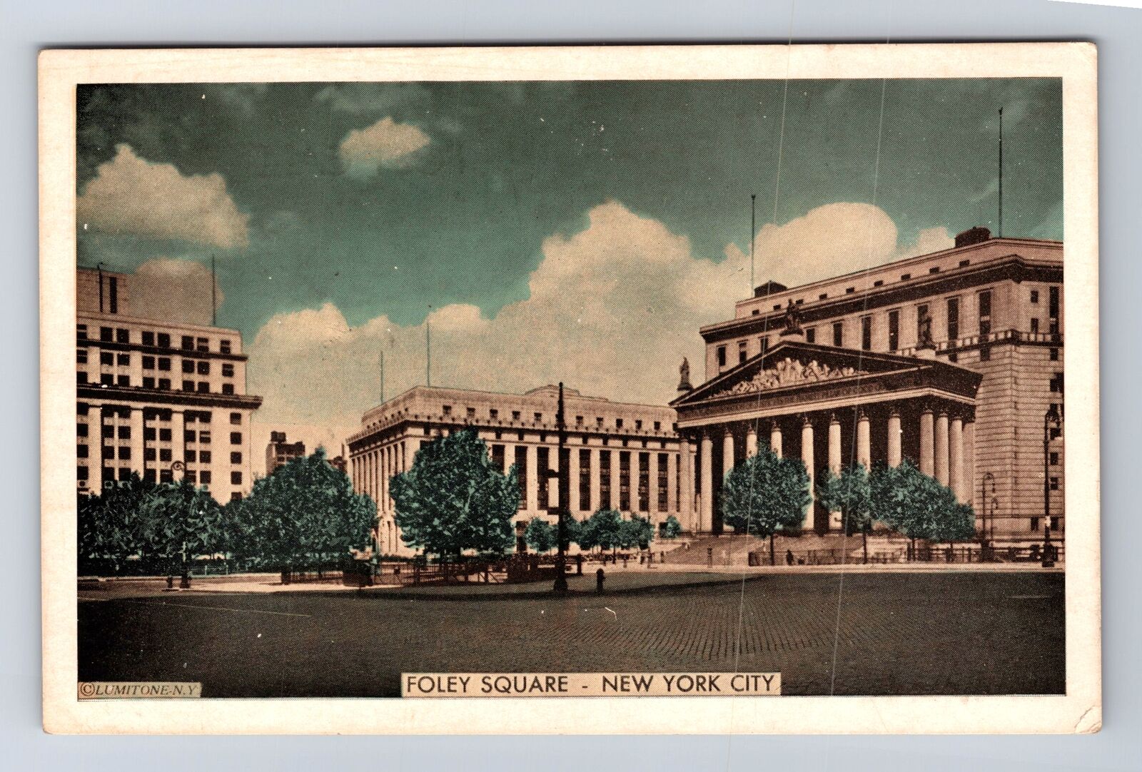 New York City, Panoramic Views of Foley Square, Antique Vintage Postcard