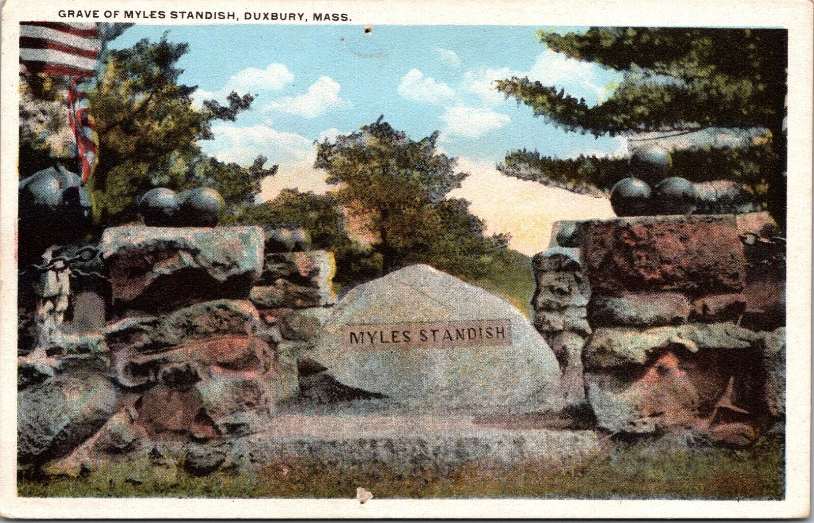 Postcard Grave of Miles Standish Duxbury Mass [bx]