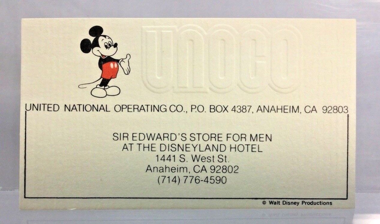 Disneyland Hotel Sir Edward's Store For Men UNOCO Business Card WDC tnc101