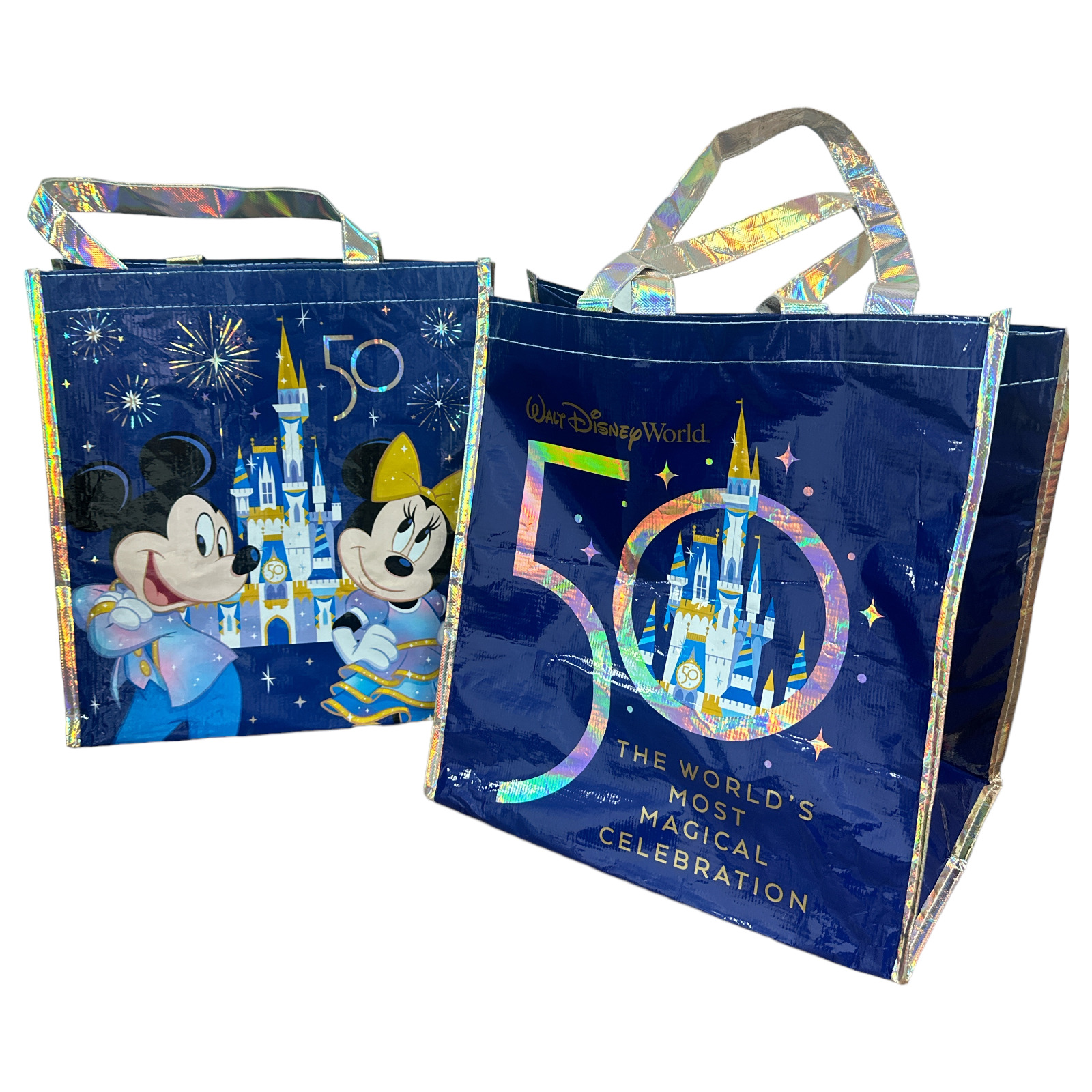 Disney Parks 50th Anniversary Reusable Bag - Medium Size, Blue (LOT OF 2)