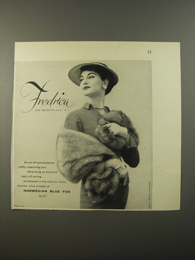 1954 Fredrica Norwegian Blue Fox Fur Stole Advertisement
