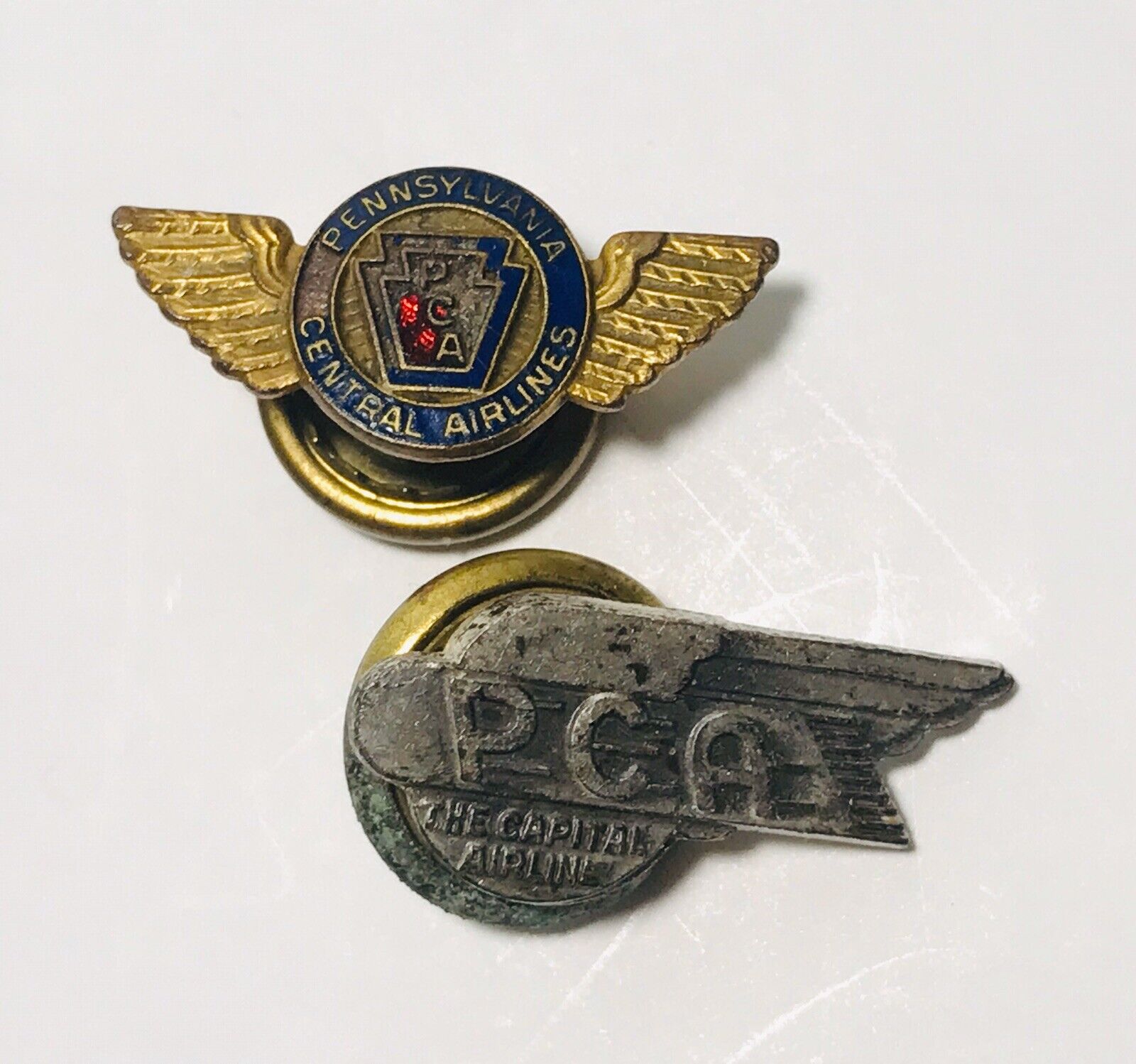 Vintage Pennsylvania Central PCA The Capitol Airline Pin Badge Set Of 2