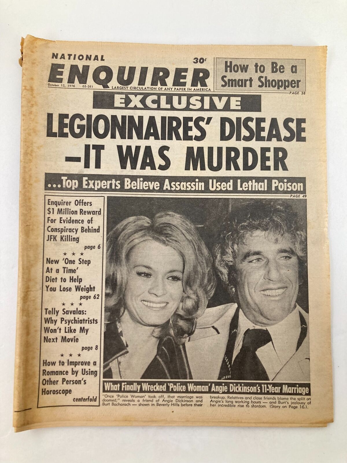 National Enquirer Tabloid October 12 1976 Angie Dickinson & Burt Bacharach