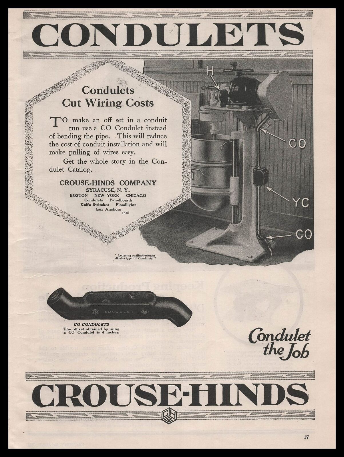 1921 The Crouse Hinds Company Syracuse New York CO Condulets Vintage Print Ad