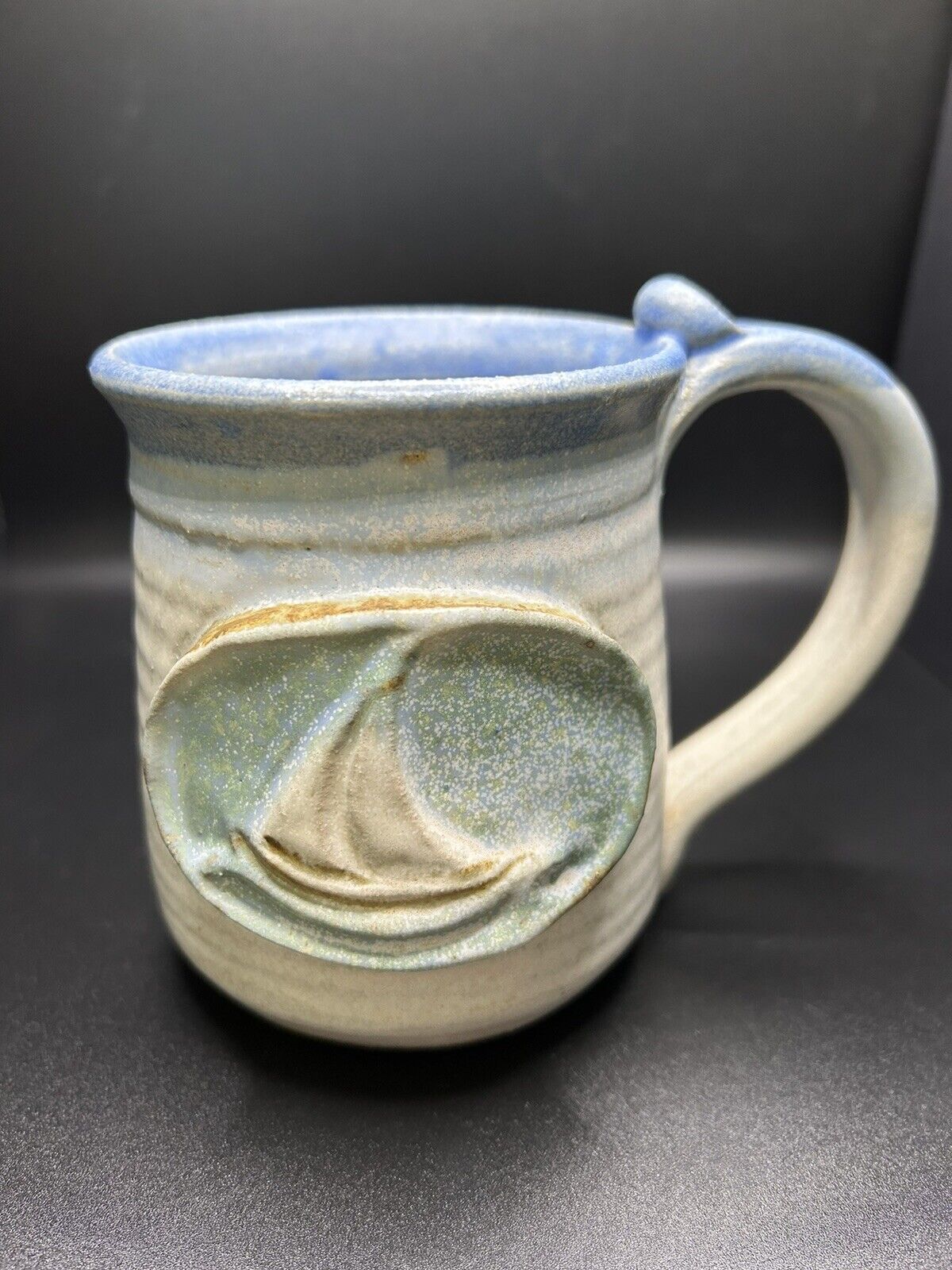 Artist Signed Nautical Sailboat Ceramic Stoneware Coffee Mug