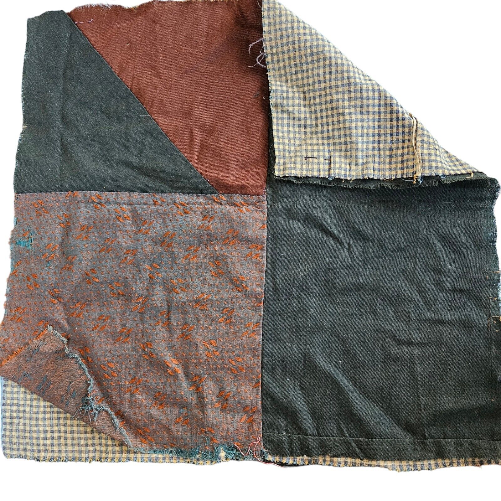 Antique Crazy Quilt Piece Block Hand Pieced Patchwork Early Fabrics Folk Art A