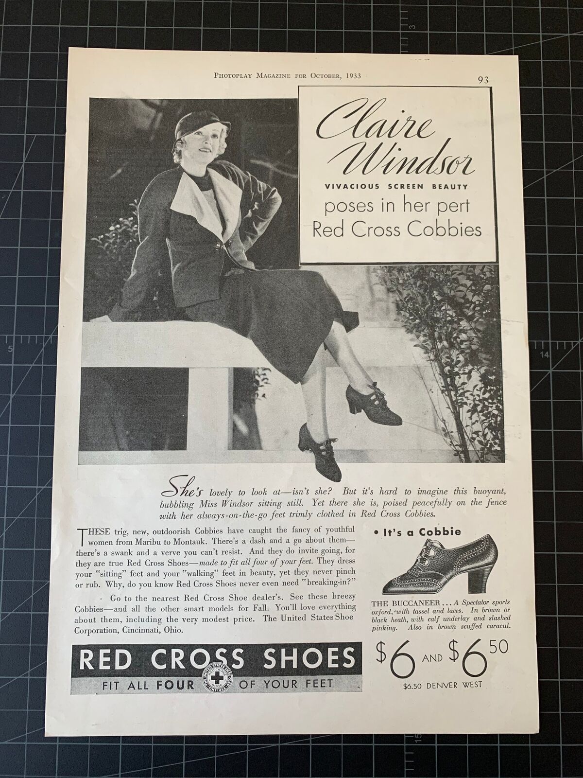 Vintage 1933 Red Cross Shoes Print Ad - Claire Windsor