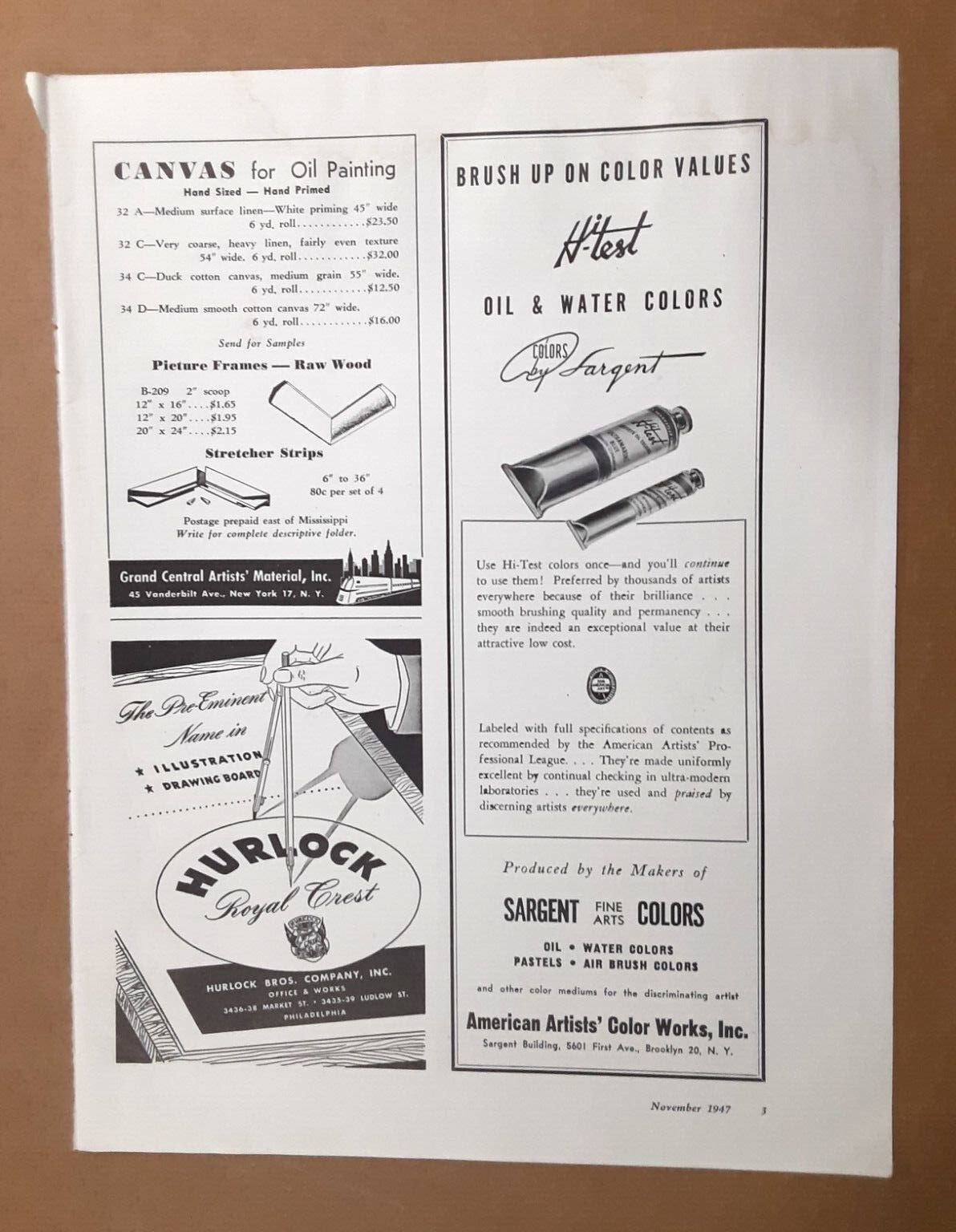 1947 HI-TEST/Sargent COLORS Magazine AD~JANE SNEAD Ceramic Studio~HURLOCK Bros.