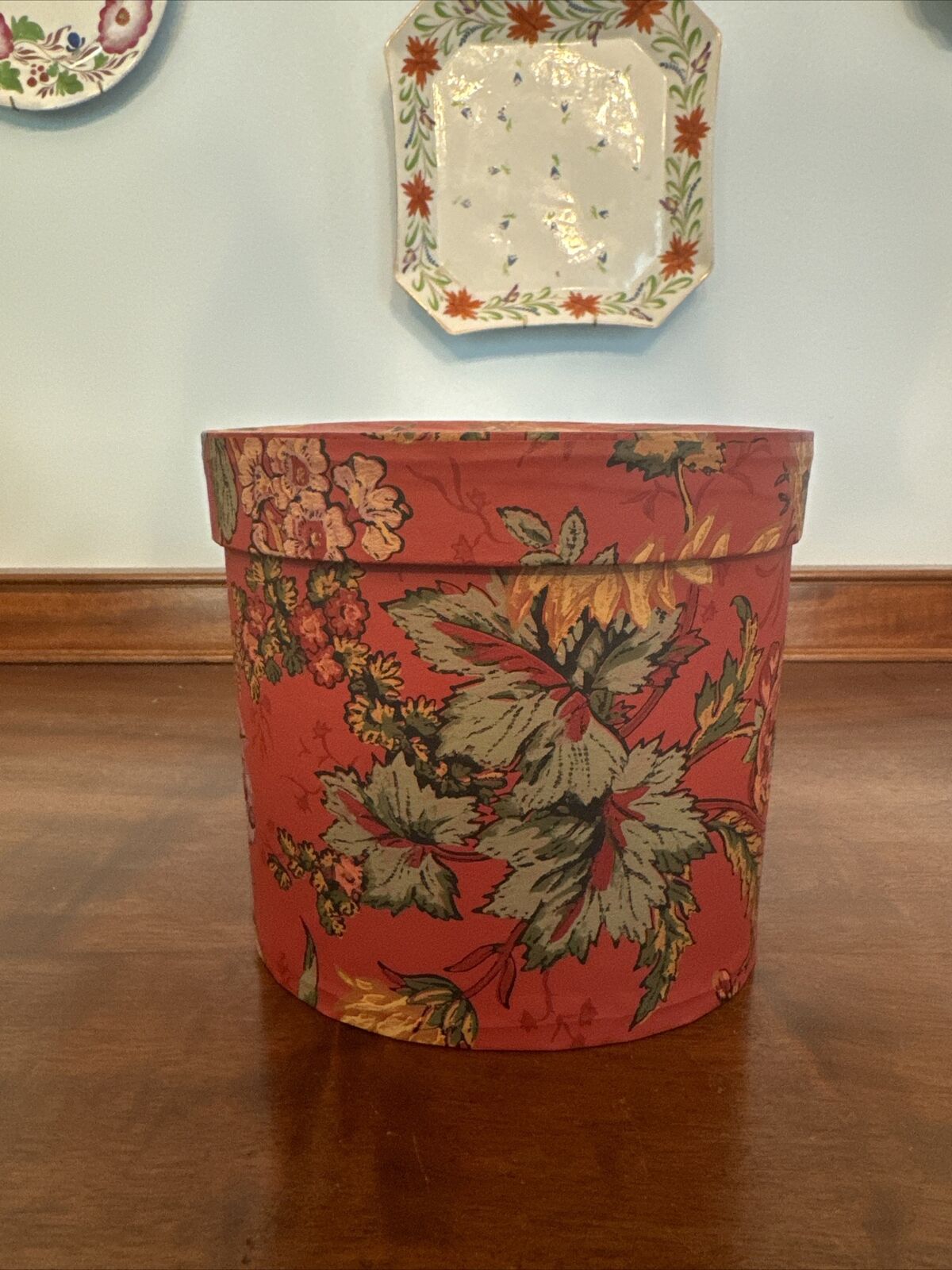 Handmade Floral Antique Wallpaper Covered Box Red Tulips Ranunculus Artist Sign