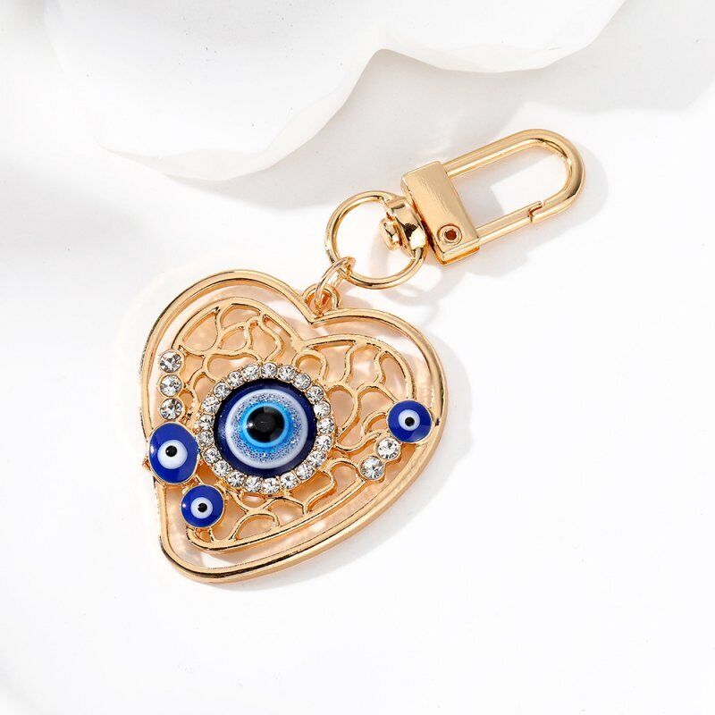 Fashion Turkish Lucky Evil Eye Crystal Heart Keychain Keyring Women Men Jewelry