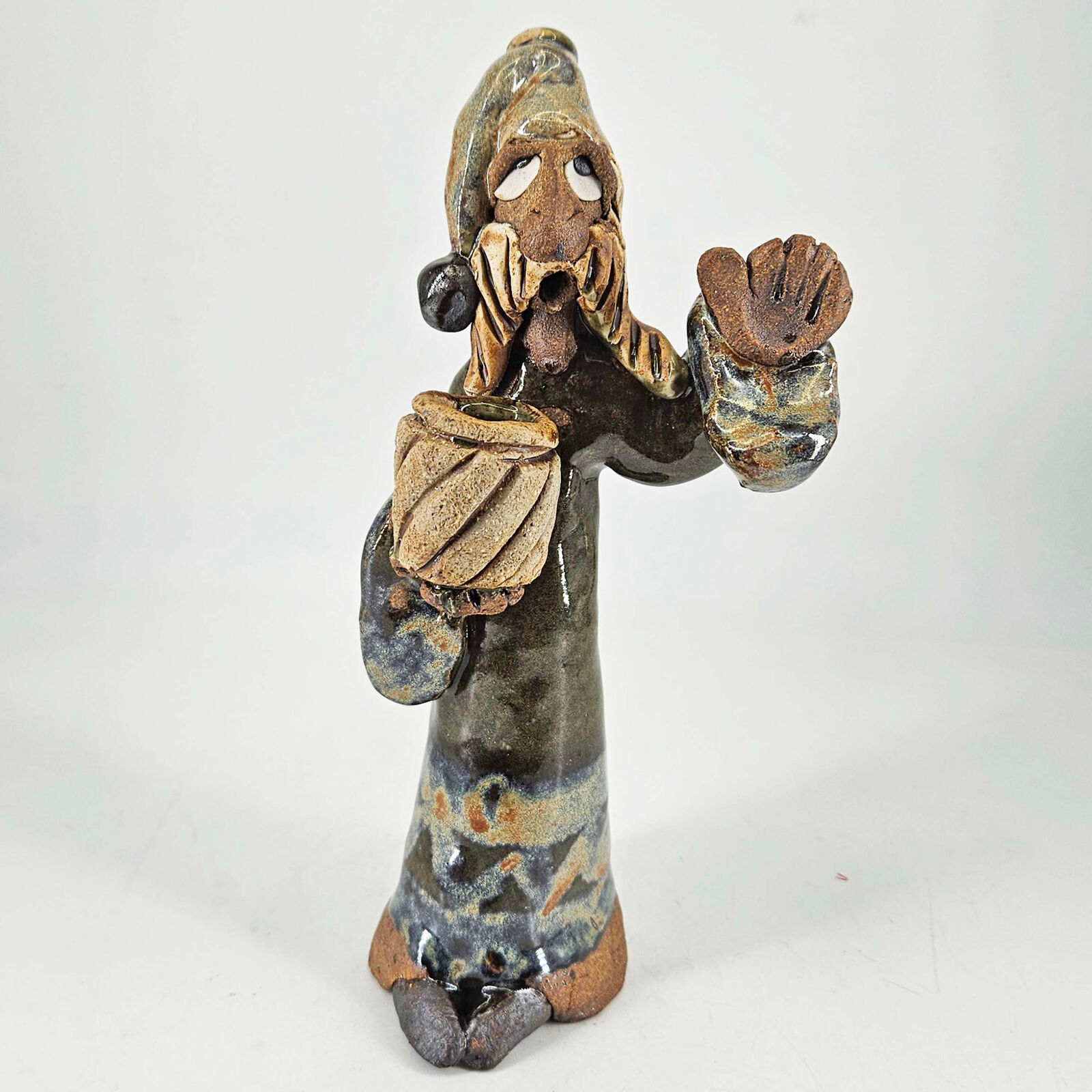 Vintage Ugly Face stoneware Pottery primitive Wizard Figurine