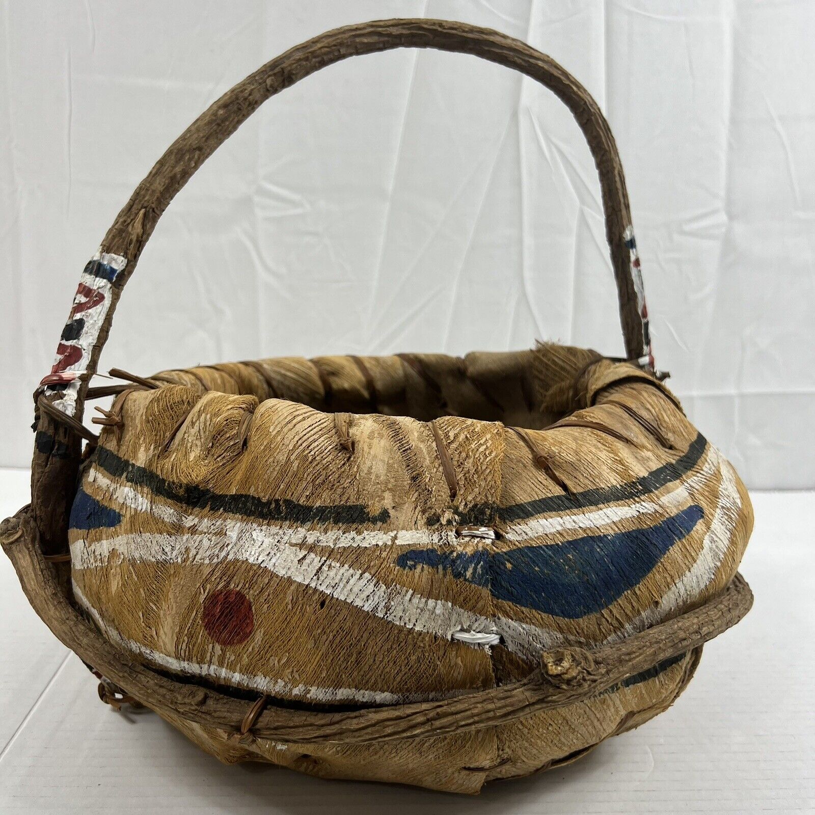 Primitive Antique Native American Handmade Decorative Egg Basket From New Mexico