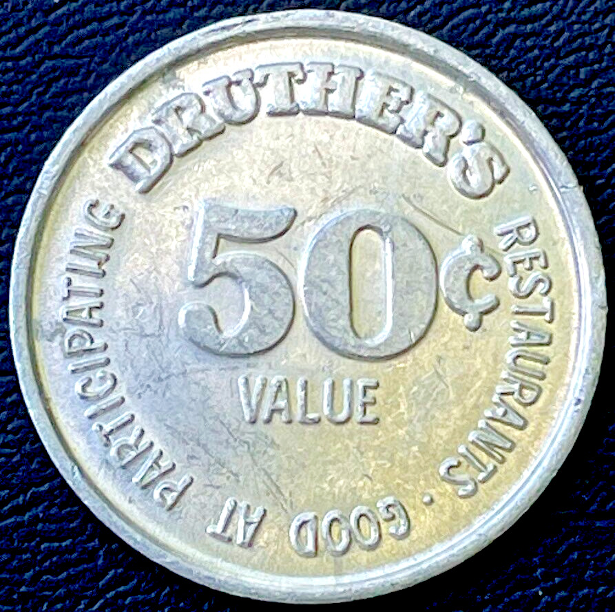 DRUTHERS RESTAURANT Coin Vintage Advertising Trade Token 50 Cent Value Food 1986