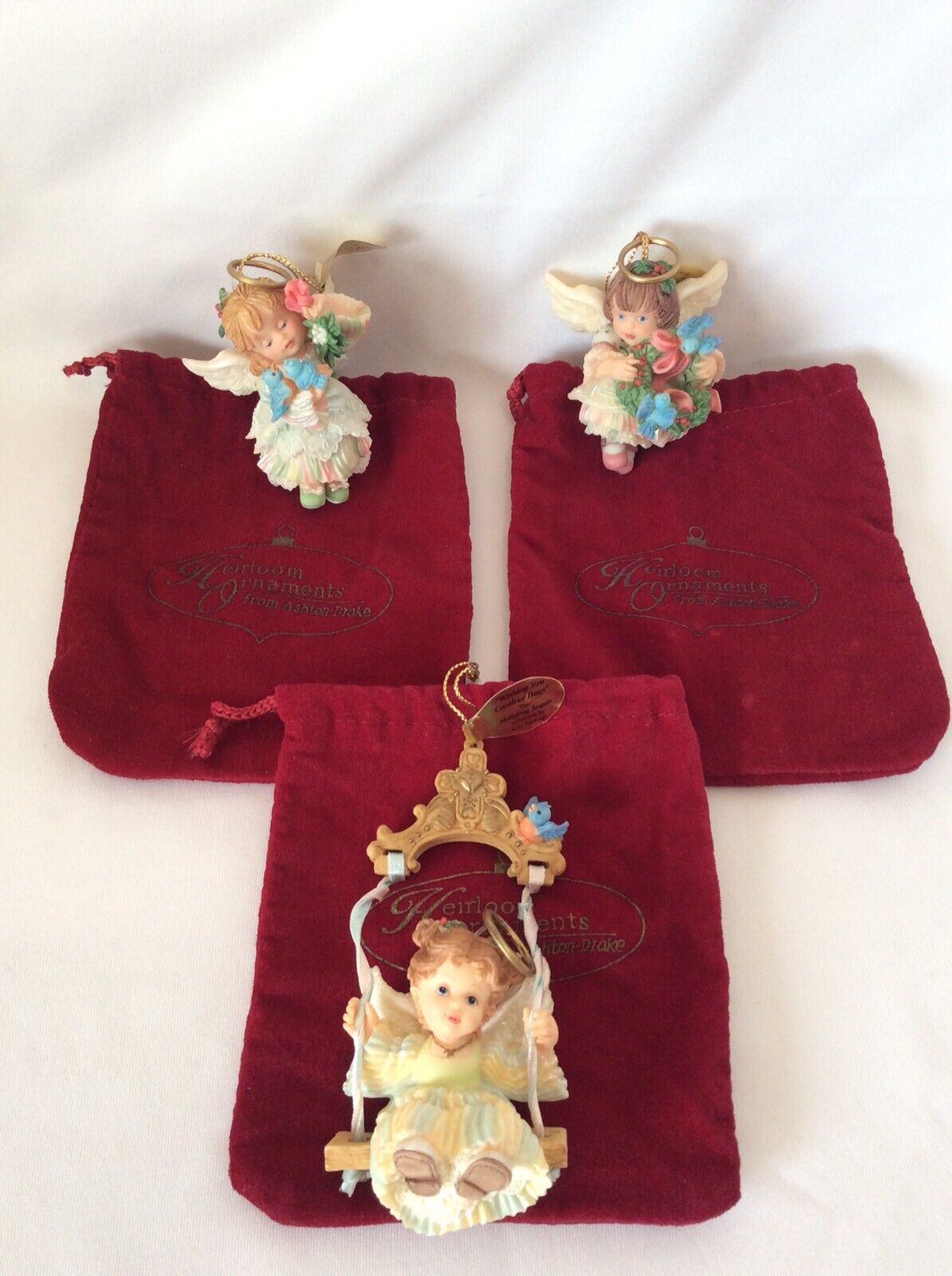 Ashton Drake Holly Day Angels Ornaments Heirloom Vintage Christmas 3 Ornaments