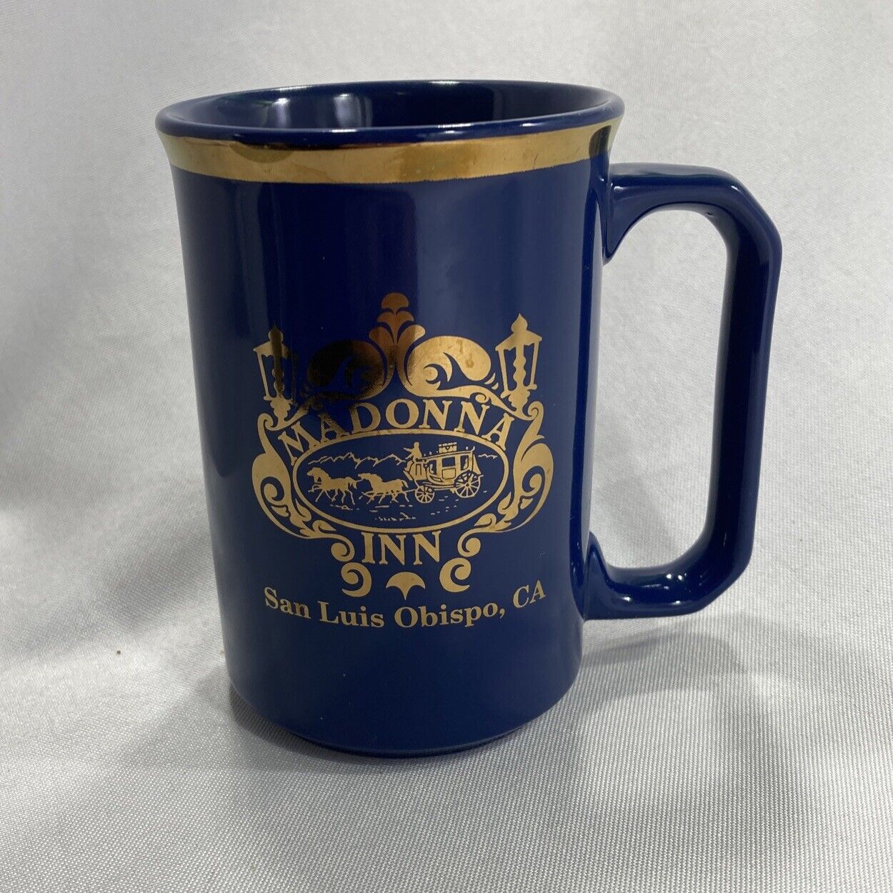 Madonna Inn Ceramic Coffee Mug  San Luis Obispo California Blue With Gold Trim