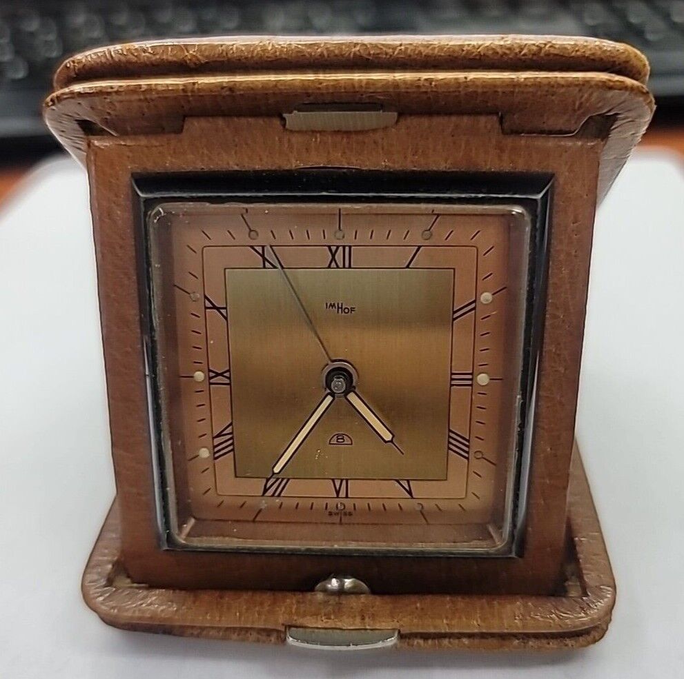  Antique ImHoff Travel Alarm Clock Swiss made  #522399
