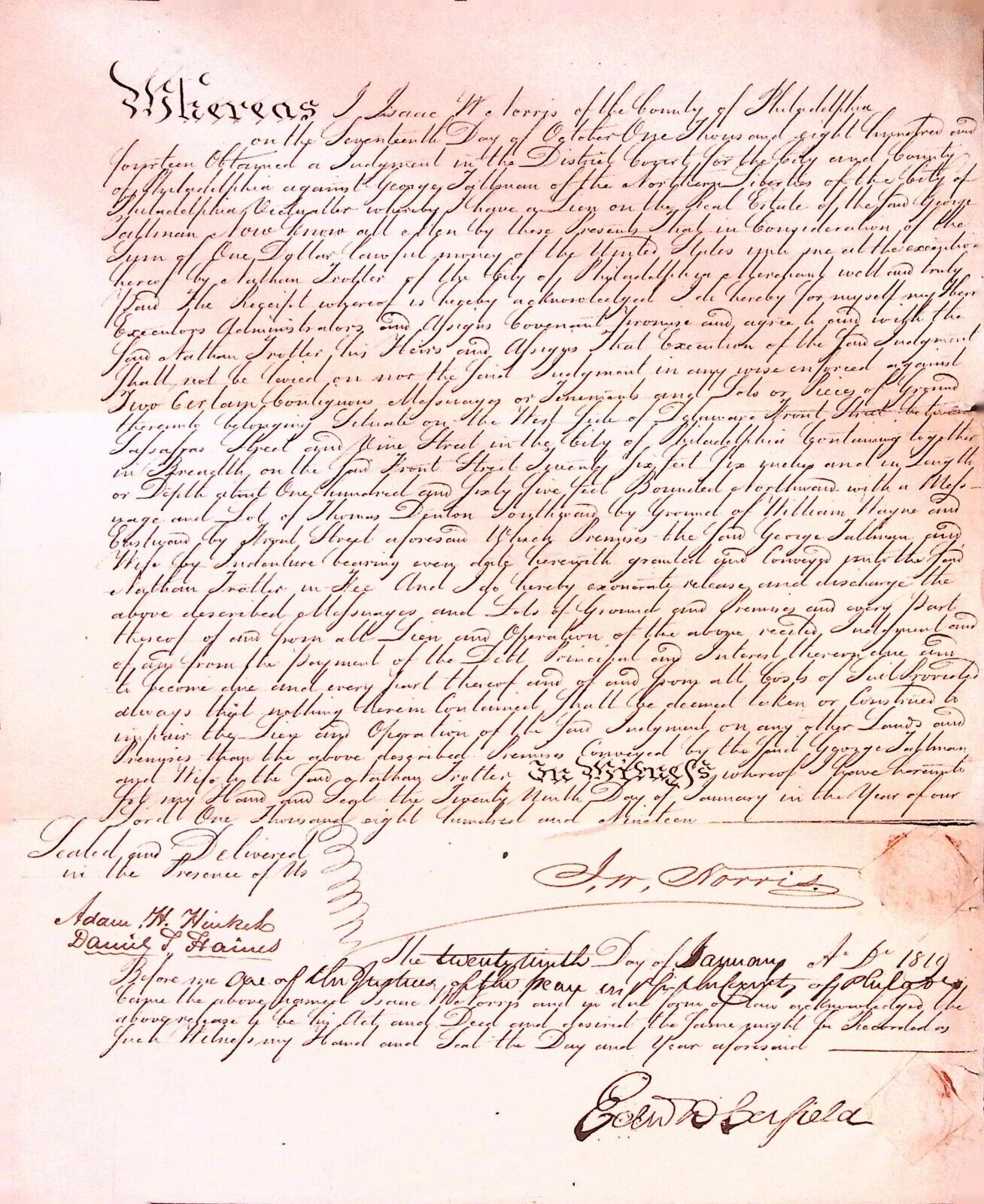 1819 County of Philadelphia Judgement District Court Against Northern Liberties