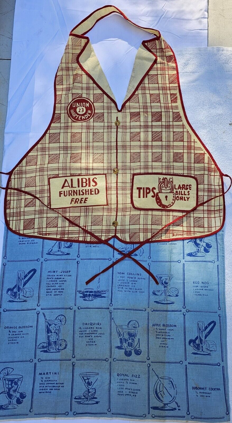 RARE 1950\'s Authentic Homemaker Apron Union 23 Bartender Free Alibis Tip Pocket