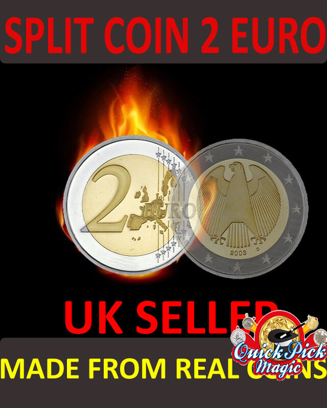 CLOSE UP MAGIC €2 SPLIT COIN - 2 EURO SPLIT COIN MAGIC TRICK COIN THROUGH BAG
