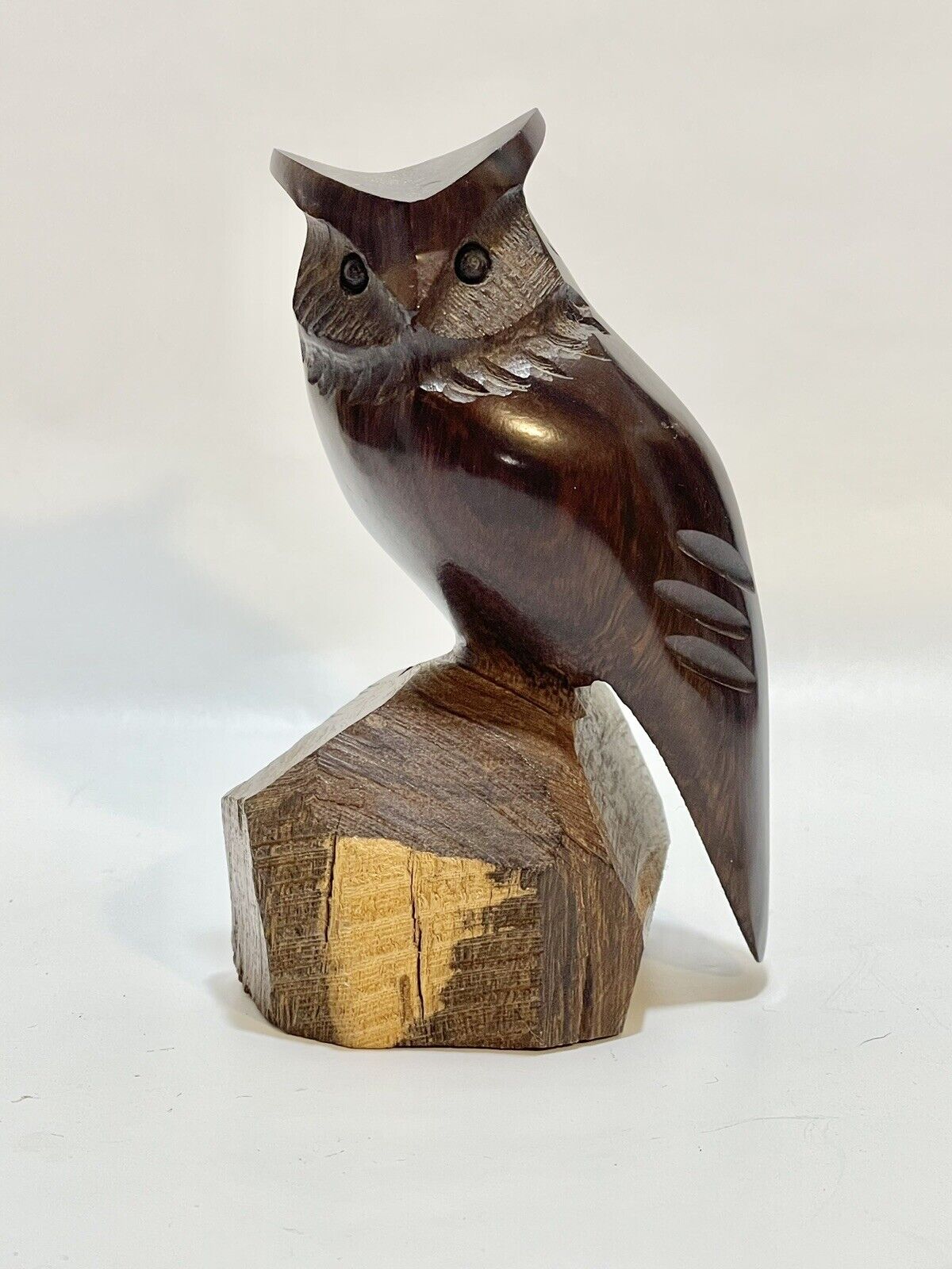 🦉Hand Carved Ironwood Wood Owl Figurine Signed By Artist 4.5”