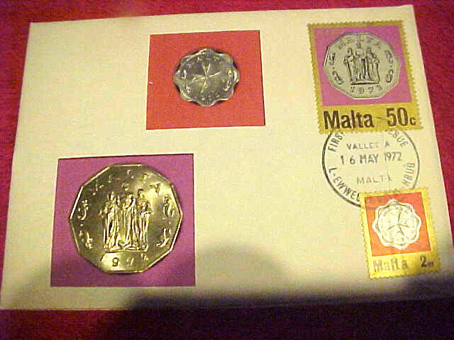 1972 #267 99 COMPANY FIRST DAY FIRST ISSUED MALTA 50 CENT & 2 MILLS