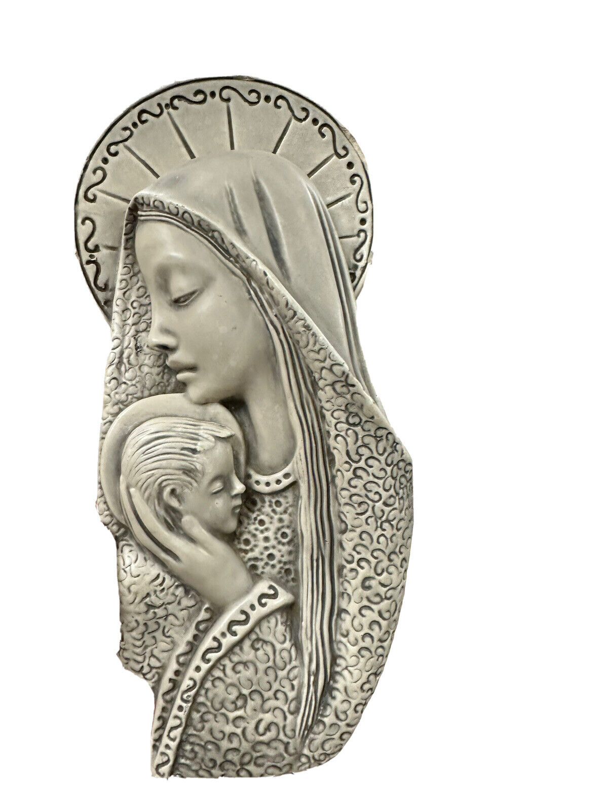 vintage madonna & baby ceramic wall hanging religious decor chipped Catholic