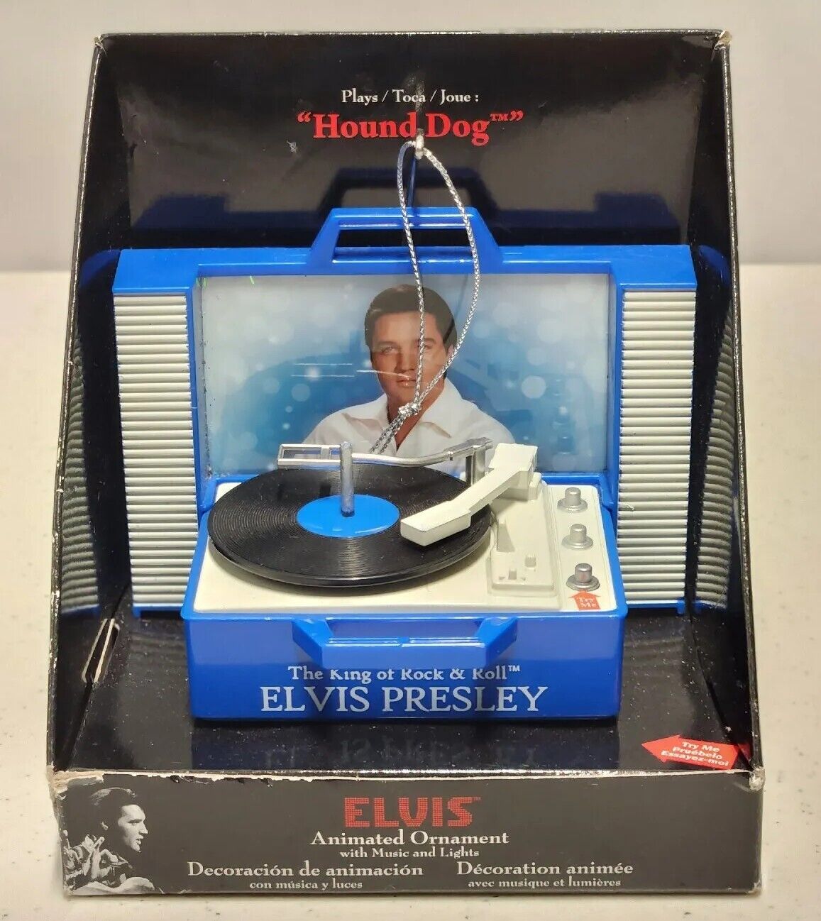 Vintage ELVIS Christmas Lighted Moving Record Player Multi-Song Music Box 